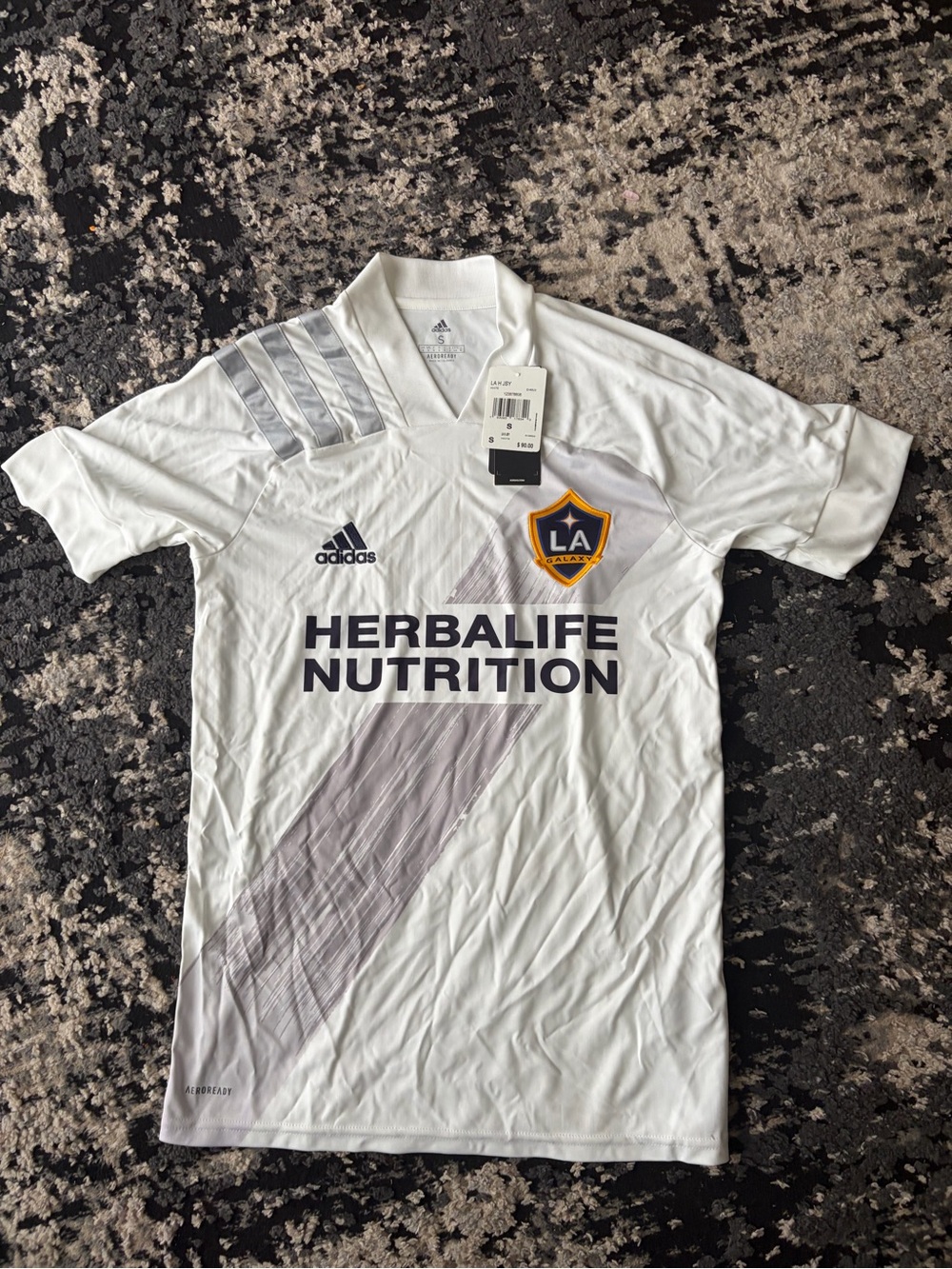 adidas LA Galaxy White Men's Soccer Jersey with Navy and Gold Crest